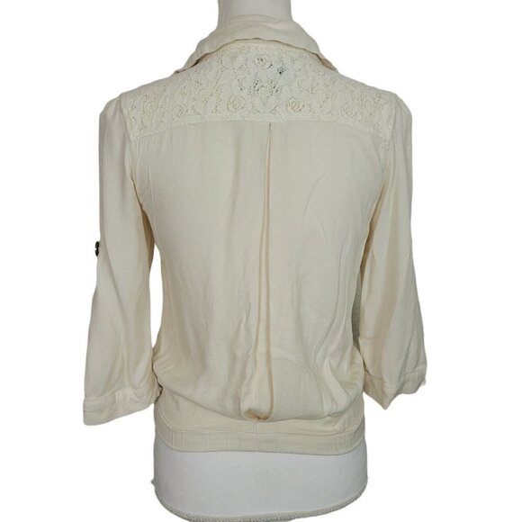 American Rag Sz Small Cream Shacket Lace Detail 3/4 Roll Tab Sleeves Full Zip - Picture 4 of 11